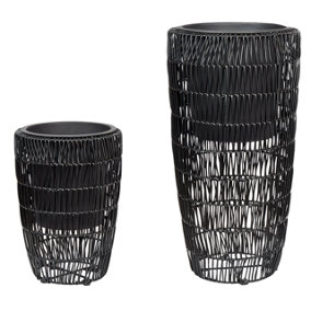 Set of 2 Plant Pots CHELONE PE Rattan 26/34 cm