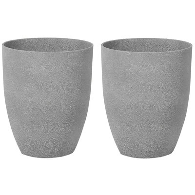 Set of 2 Plant Pots CROTON Stone 35 cm Grey