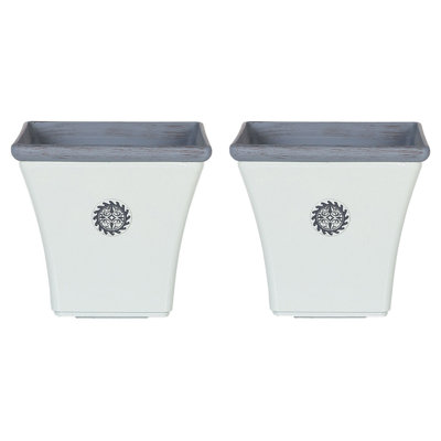 Set of 2 Plant Pots ELATEIA Stone 32 cm White