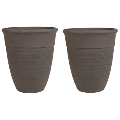 Set of 2 Plant Pots KATALIMA Stone 43 cm Brown