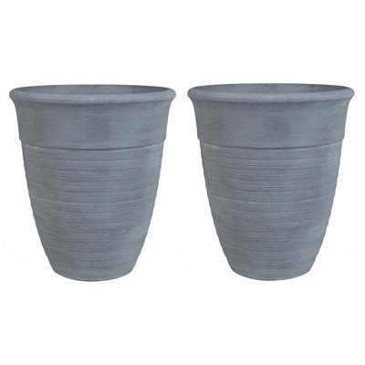 Set of 2 Plant Pots KATALIMA Stone 43 cm Grey