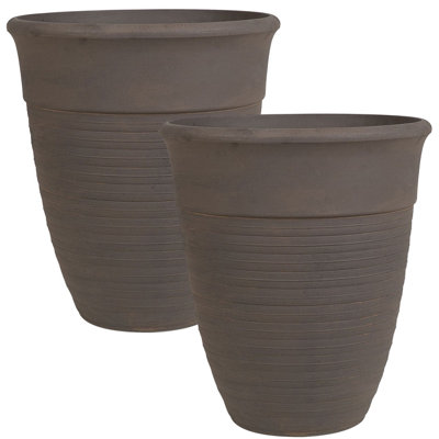 Set of 2 Plant Pots KATALIMA Stone 50 cm Brown