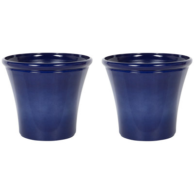 Set of 2 Plant Pots KOKKINO Stone 46 cm Navy Blue