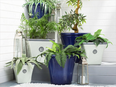 Set of 2 Plant Pots KOKKINO Stone 46 cm Navy Blue
