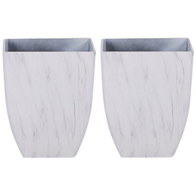 Set of 2 Plant Pots MIRO Stone 35 cm White