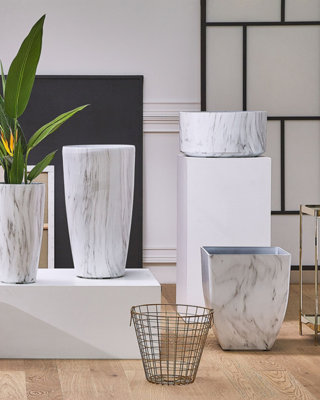 Set of 2 Plant Pots MIRO Stone 35 cm White