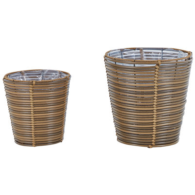 Set of 2 Plant Pots SARTI PE Rattan 24/31 cm Brown