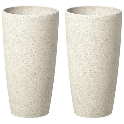 Set of 2 Plant Pots Stone 23 x 23 x 43 cm Beige ABDERA