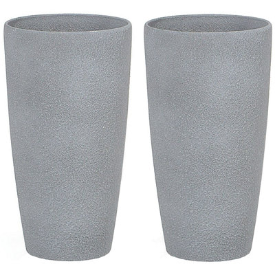 Set of 2 Plant Pots Stone 23 x 23 x 43 cm Grey ABDERA