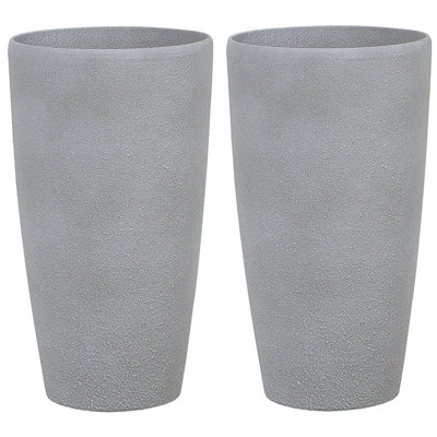 Set of 2 Plant Pots Stone 31 x 31 x 58 cm Grey ABDERA