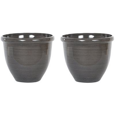Set of 2 Plant Pots TESALIA Stone 40 cm Brown