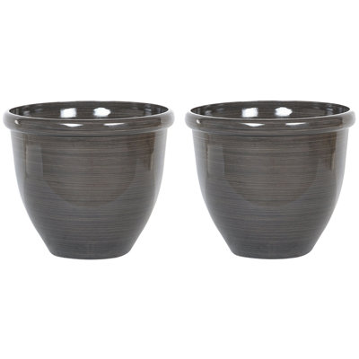 Set of 2 Plant Pots TESALIA Stone 44 cm Brown