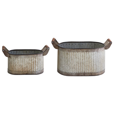 Set of 2 Plant Pots TULIPE Metal 31/41 cm Grey