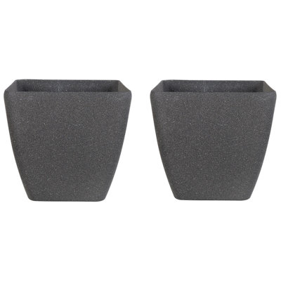 Set of 2 Plant Pots ZELI Stone 34 cm Dark Grey
