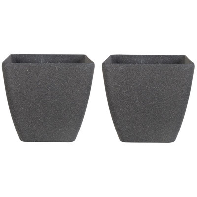 Set of 2 Plant Pots ZELI Stone 42 cm Dark Grey