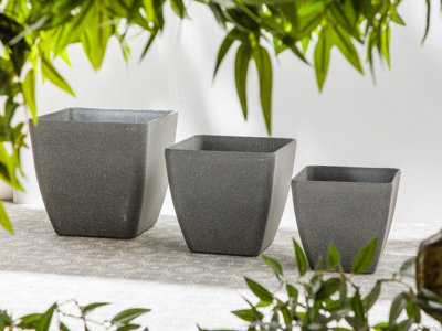 Set of 2 Plant Pots ZELI Stone 42 cm Dark Grey
