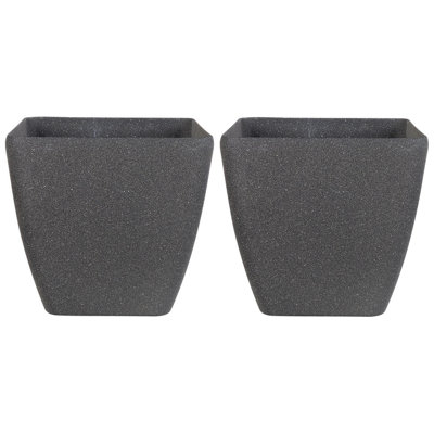 Set of 2 Plant Pots ZELI Stone 49 cm Dark Grey