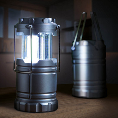 Set of 2 pop-up LED lanterns. Compact, portable, Camping, 360 light, adjustable brightness, battery-operated. H15.5cm