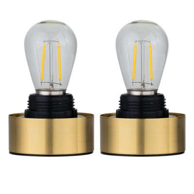 Set of 2 Porter - Satin Brass Battery Operated Lamp Bases Only