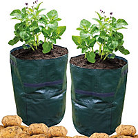 Set of 2 Potato Grow Bags - Indoor or Outdoor Garden Planting Bag with Side Flap, Drainage Hole & Handles - H45 x 30cm Diameter