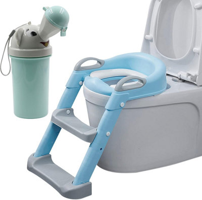 Set of 2 Potty Training toilet seat for Boys - Blue Training Step Stool and Portable Travel Urinal Bottle - Perfect for Toddlers Price Comparisons | Compare The Build