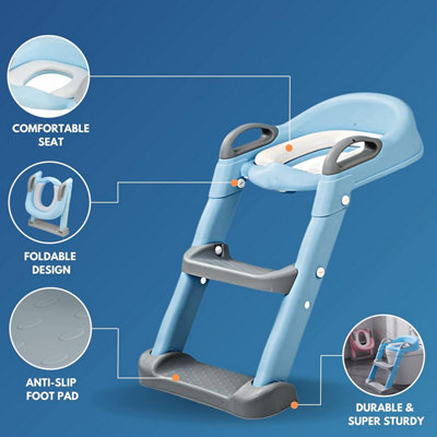 Set of 2 Potty Training toilet seat for Boys - Blue Training Step Stool and Portable Travel Urinal Bottle - Perfect for Toddlers