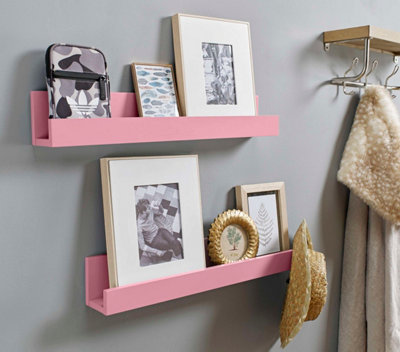 Set of 2 Pre-Assembled Pink Wall-Shelving Units