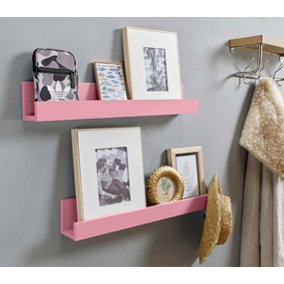 Set of 2 Pre-Assembled Pink Wall-Shelving Units