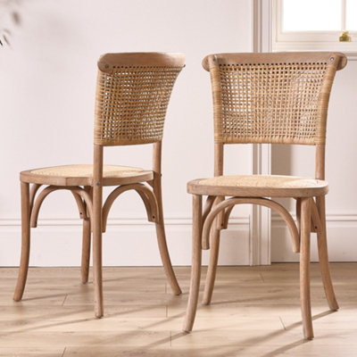 Set of 2 Provence Wicker Hallway Kitchen Furniture Dining Chair Seating Chair