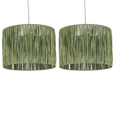 Set of 2 Raffia - Green 28cm Straw Pendant or Lamp Shades