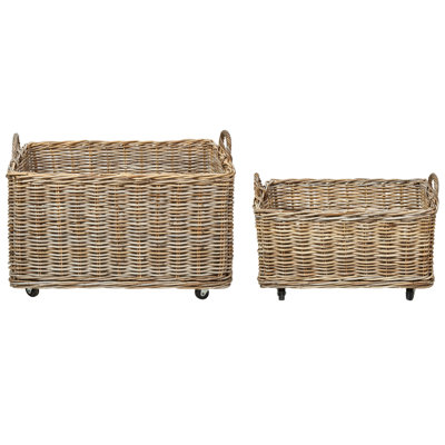 Set of 2 Rattan Boxes with Wheels Light KITIM