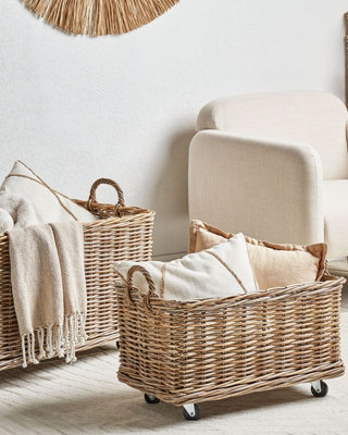 Set of 2 Rattan Boxes with Wheels Light KITIM