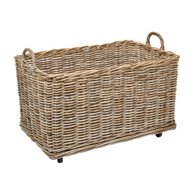 Set of 2 Rattan Boxes with Wheels Light KITIM