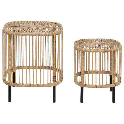Set of 2 Rattan Garden Coffee Tables Natural CESENATICO
