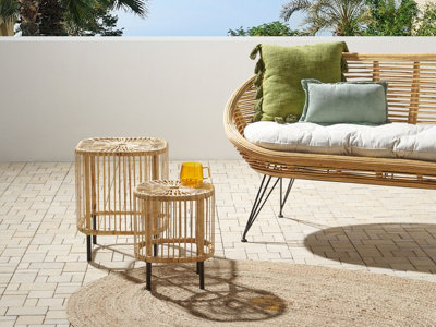 Set of 2 Rattan Garden Coffee Tables Natural CESENATICO