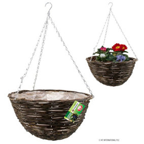 Set Of 2 Rattan Natural Wicker Hanging Basket Flower Plant Pot Garden 12"