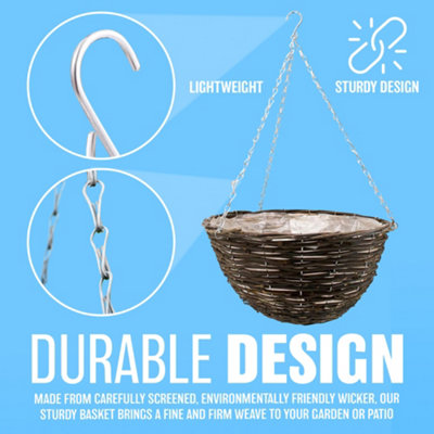 Set Of 2 Rattan Natural Wicker Hanging Basket Flower Plant Pot Garden 16" - 7