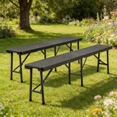 Back Channel FOLDING BENCH 新品同様 Set of 2 Rattan Plastic Outdoor Folding Bench Black Portable with