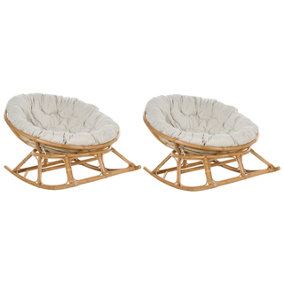 Set of 2 Rattan Rocking Chairs Natural and Light Beige ORVIETO