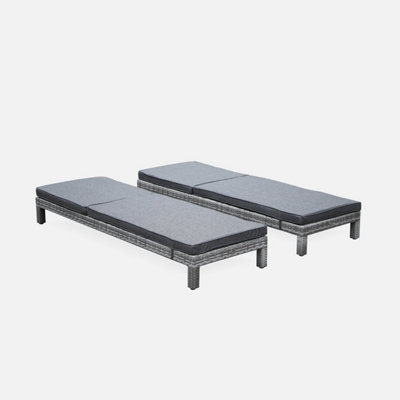 Set of 2 rattan sun loungers ready assembled reinforced aluminum Pisa Mixed Grey rattan Heather Grey cushion DIY at B Q