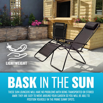 Set Of 2 Reclining Sun Lounger Outdoor Garden Patio Gravity Chair Foldable Loungers - 4