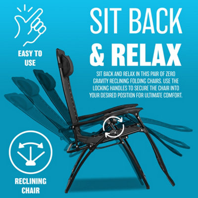 Set Of 2 Reclining Sun Lounger Outdoor Garden Patio Gravity Chair Foldable Loungers - 6