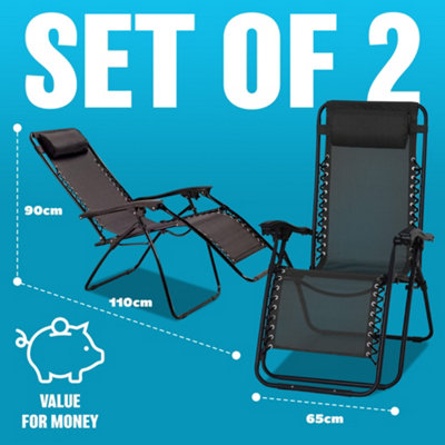 Set Of 2 Reclining Sun Lounger Outdoor Garden Patio Gravity Chair Foldable Loungers - 7