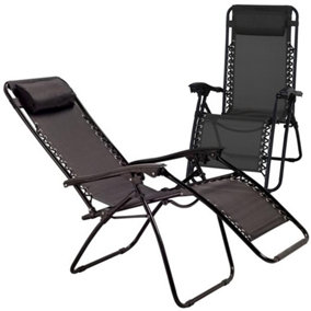 Set Of 2 Reclining Sun Lounger Outdoor Garden Patio Gravity Chair Recliner Bed