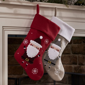 Set of 2 Red & Grey Santa Claus Tree Decoration Christmas Gift Bag Christmas Stocking