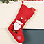 Set of 2 Red & Grey Santa Claus Tree Decoration Christmas Gift Bag Christmas Stocking