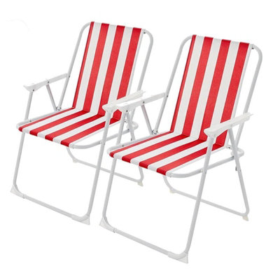 Set Of 2  Red Stripe Outdoor Garden Camping Beach Folding Chair