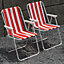 Set Of 2  Red Stripe Outdoor Garden Camping Beach Folding Chair