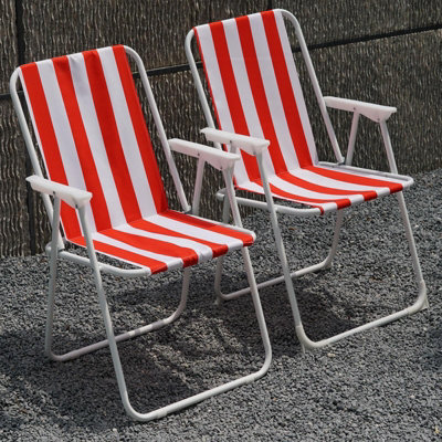 Set Of 2  Red Stripe Outdoor Garden Camping Beach Folding Chair