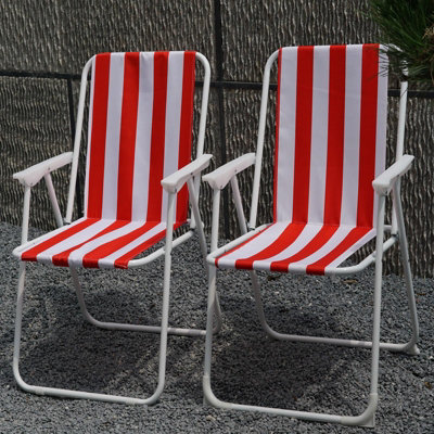 Set Of 2  Red Stripe Outdoor Garden Camping Beach Folding Chair - 6